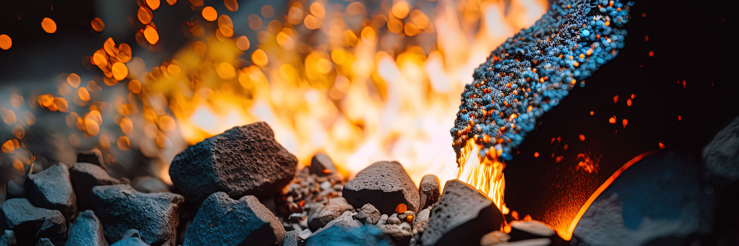 Charcoal coals sitting in a flame